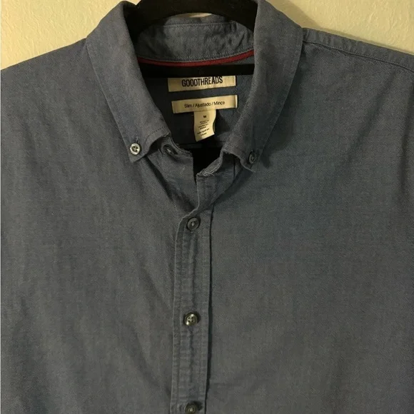 GOODTHREADS Men's Slim-Fit Long-Sleeve Oxford Indigo Chambray Button Up Size M - Picture 5 of 11
